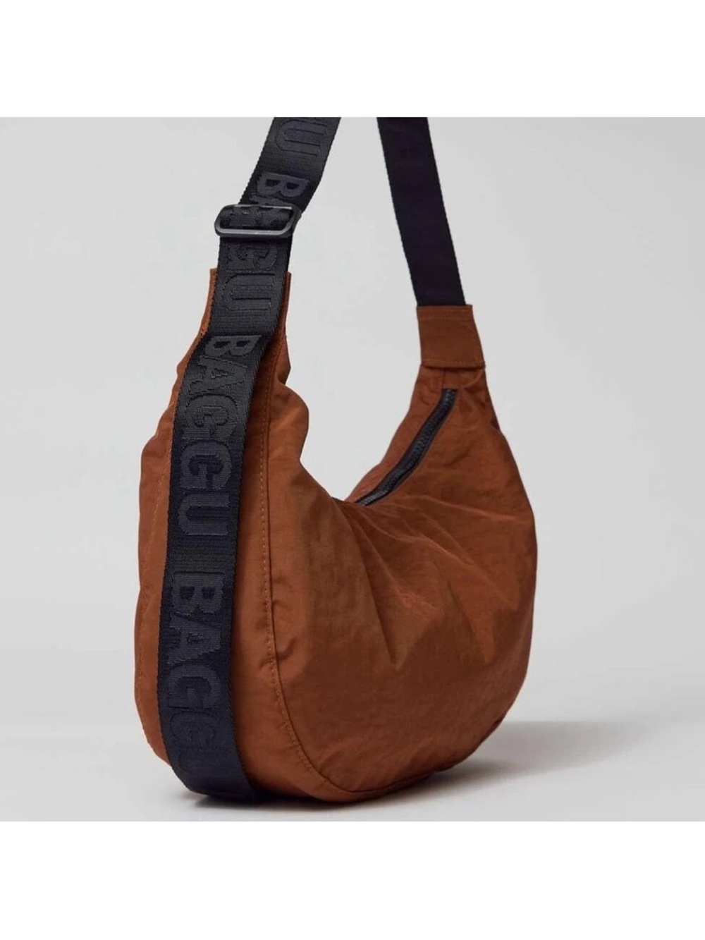 BAGGU Rust Brown Crescent Sling with Black Branded Strap
